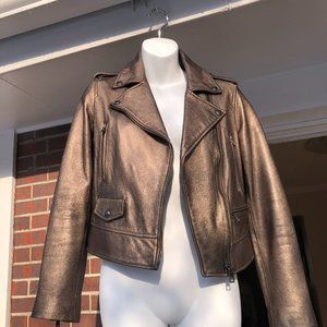 Banana Republic leather moto-jacket. Metallic, Bronze color